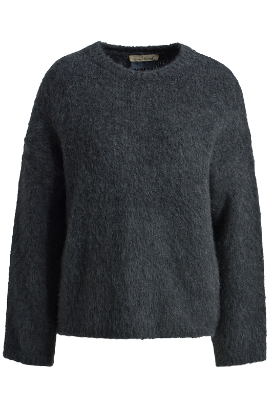 Smith & Soul Hairy Oversized Pullover, Strickpulli, anthrazit melange, dunkelgrau, Rundhalsausschnitt