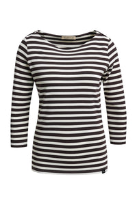 Smith & Soul Shirt gestreift dark choc, brau, weiß, 3/4 Ärmel, tailliert, Rundhalsausschnitt