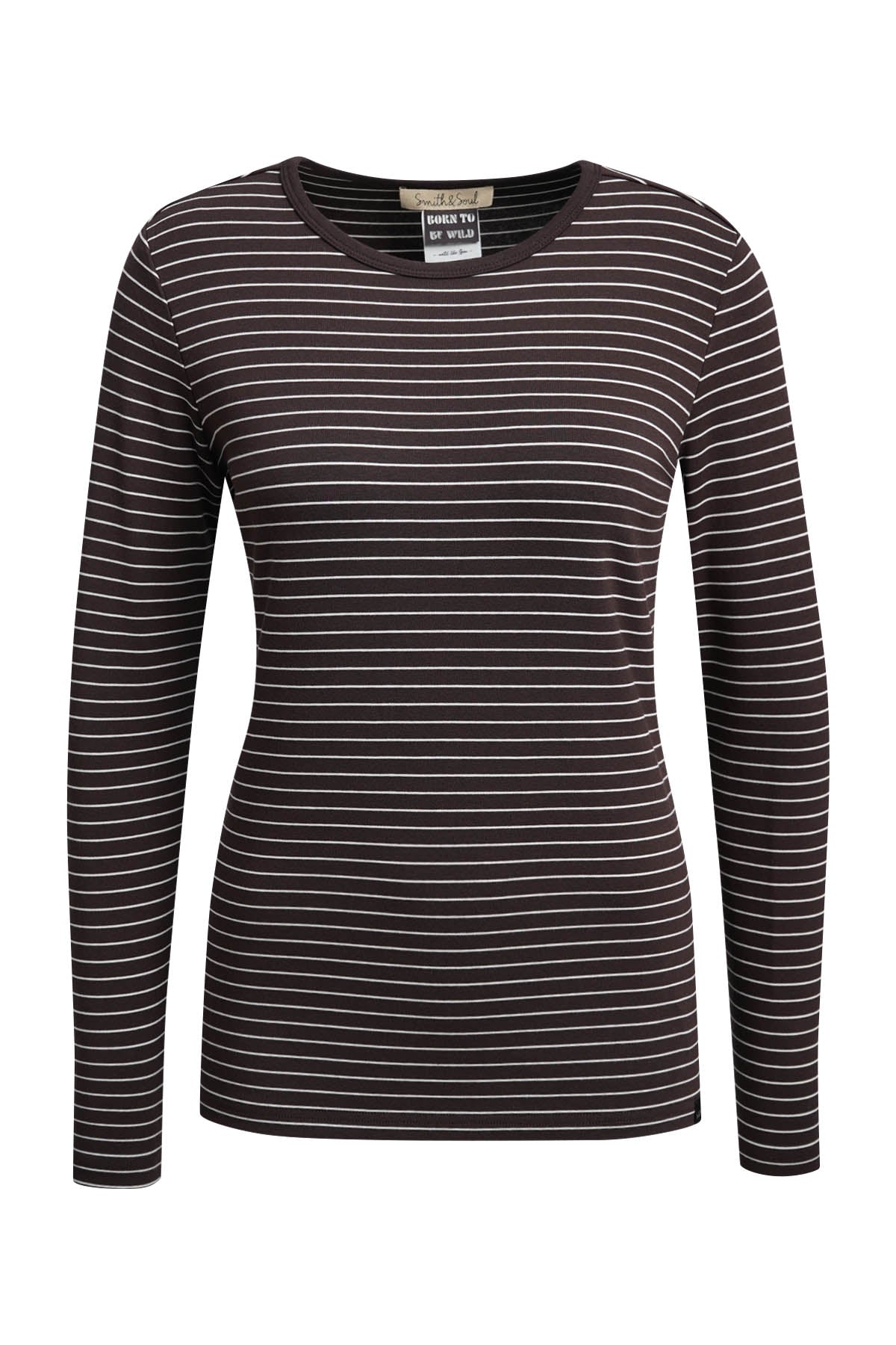 Smith & Soul Longsleeve gestreift dark choc, braun, weiß, Streifen, Rundhalsausschnitt, Langarmshirt