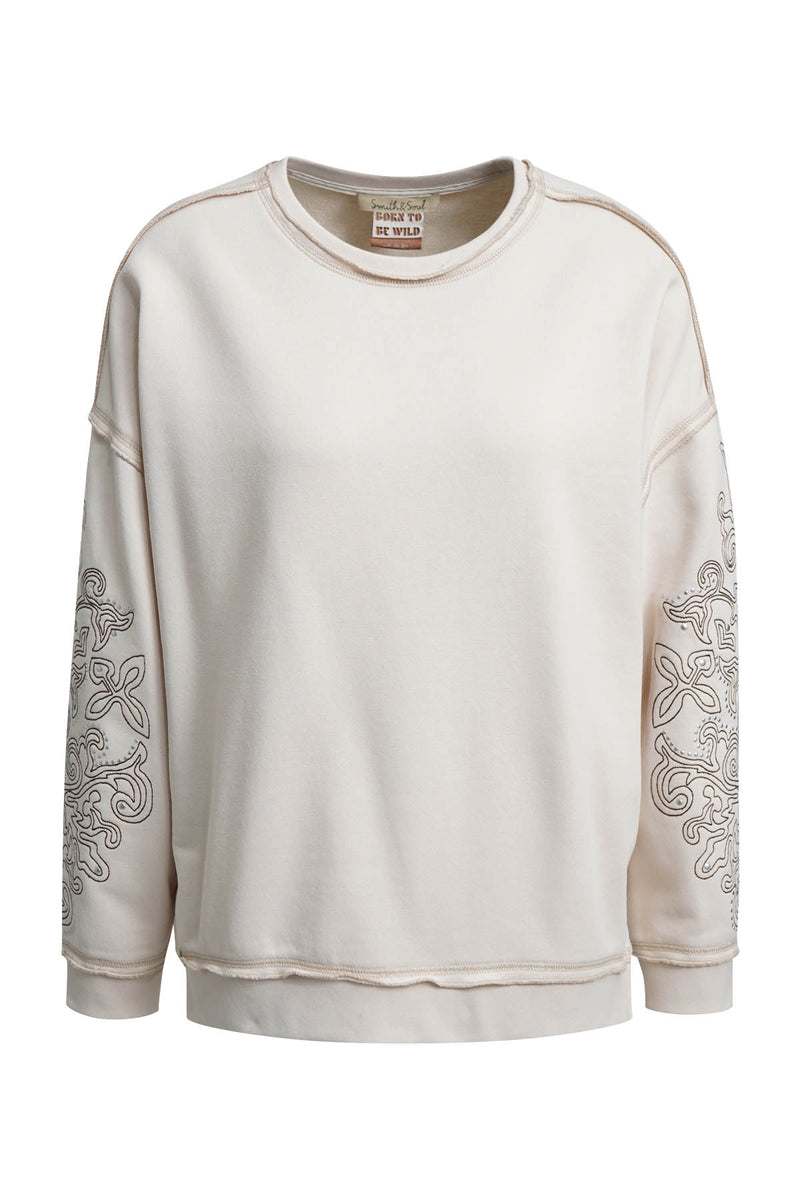 Smith & Soul Oversize Sweatshirt oat  milk, Print/Stickerei auf den Ärmeln, Rundhalsausschnitt, langärmlig