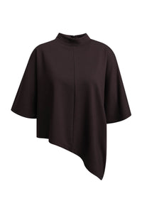 Smith & Soul Oversize Sweatshirt dark choc, braun, dunkelbraun, Stehkragen, asymmetrisch, 3/4 Ärmel
