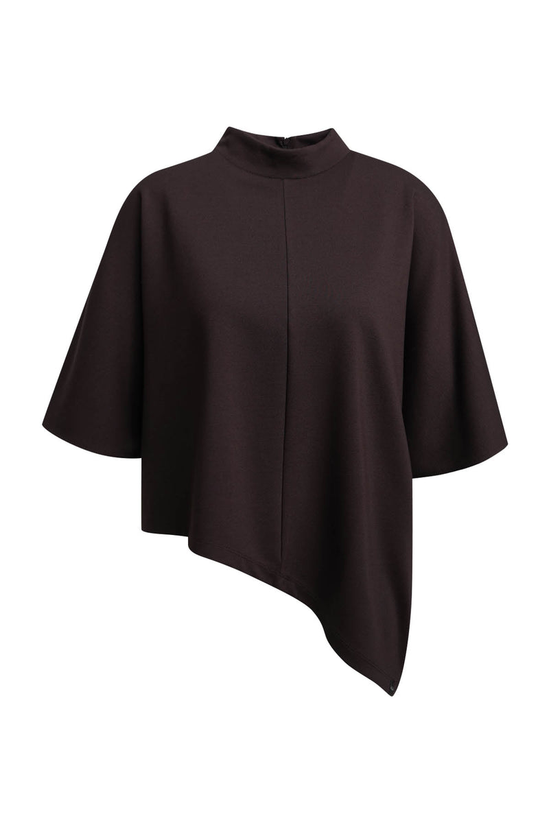 Smith & Soul Oversize Sweatshirt dark choc, braun, dunkelbraun, Stehkragen, asymmetrisch, 3/4 Ärmel