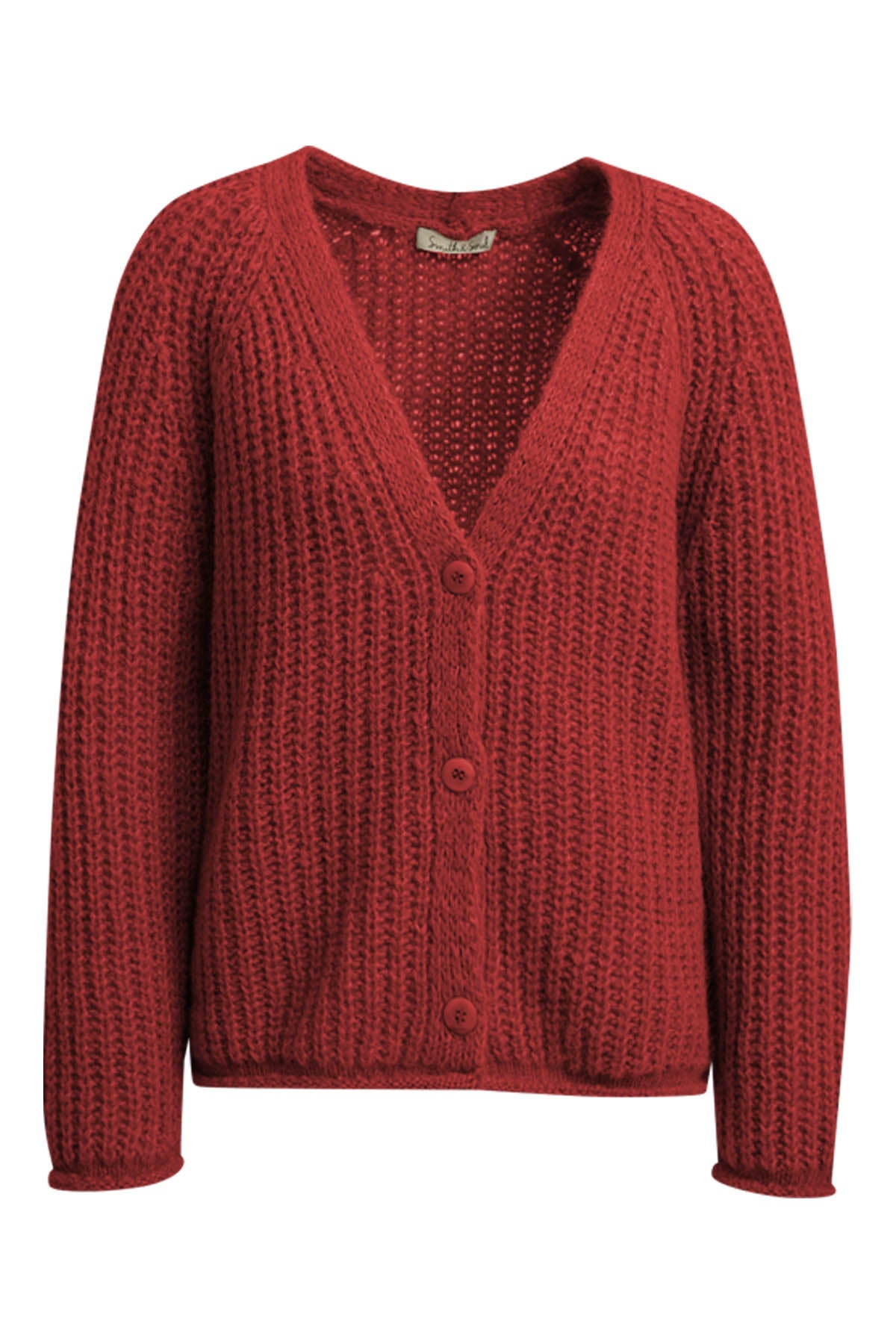 Smith & Soul Hairy Strickjacke/Cardigan love, rot, unifarben, V-Ausschnitt, langärmlig, Grobstrick