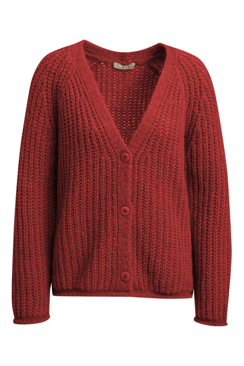 Smith & Soul Hairy Strickjacke/Cardigan love, rot, unifarben, V-Ausschnitt, langärmlig, Grobstrick