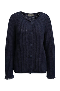 Smith & Soul Hairy Strickjacke/Cardigan marine, unifarben, dunkelblau, Grobstrick, Fransen