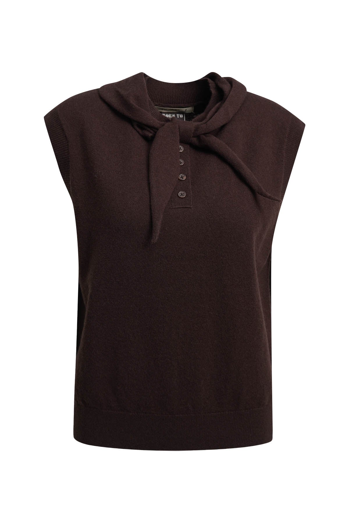 Smith & Soul Stricktop dark choc, dunkelbraun, braun, unifarben, ärmellos, Schal zum Binden, mit Wolle