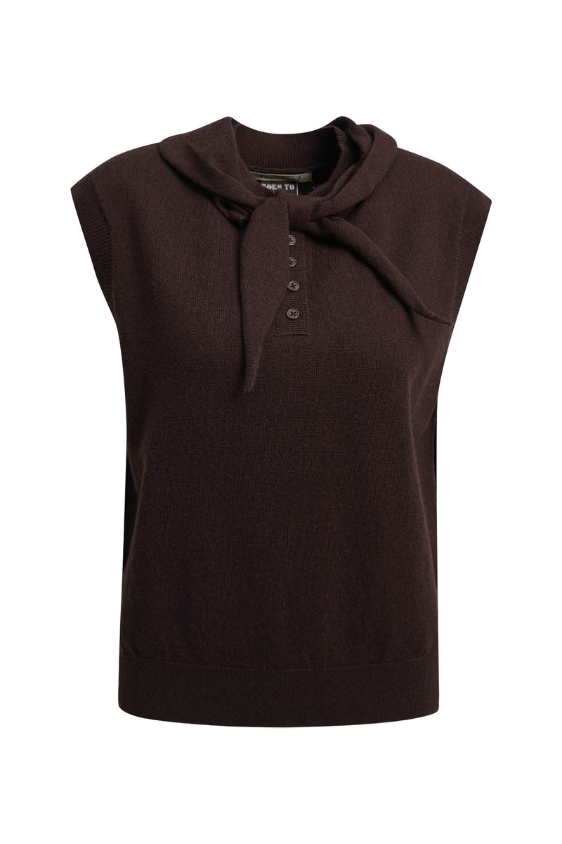 Smith & Soul Stricktop dark choc, dunkelbraun, braun, unifarben, ärmellos, Schal zum Binden, mit Wolle