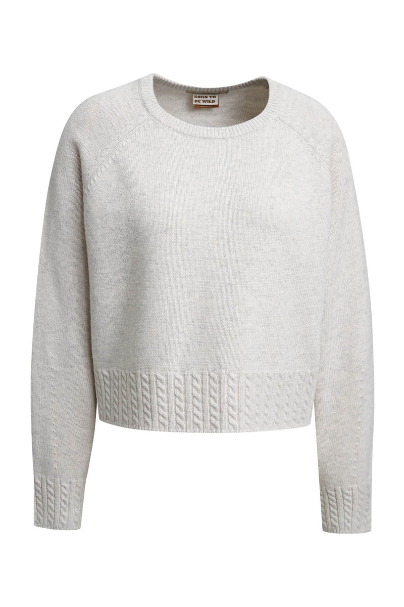 Smith & Soul Pullover oat milk, unifarben, Rundhalsausschnitt, Bündchen, Zopfmuster