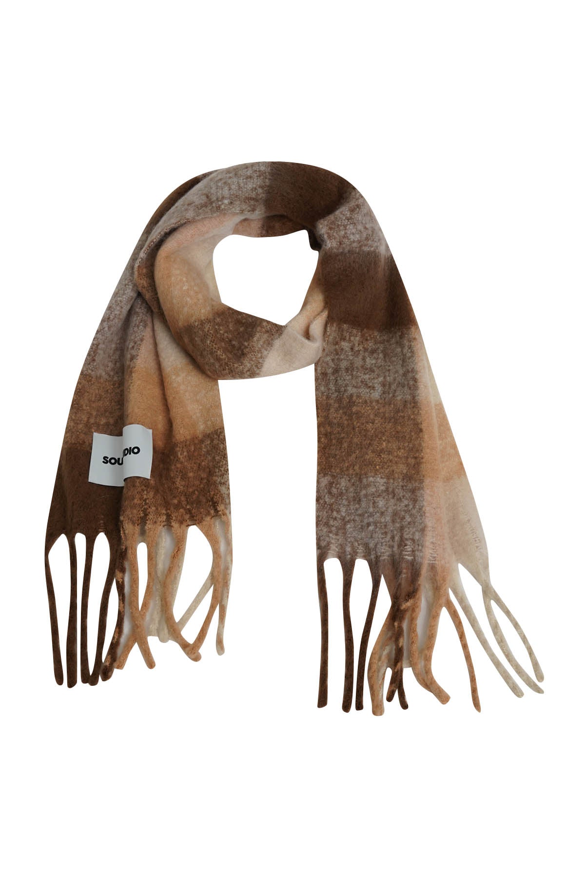 Smith & Soul Wollschal kariert beige print, Fransen, Viskose, Wolle