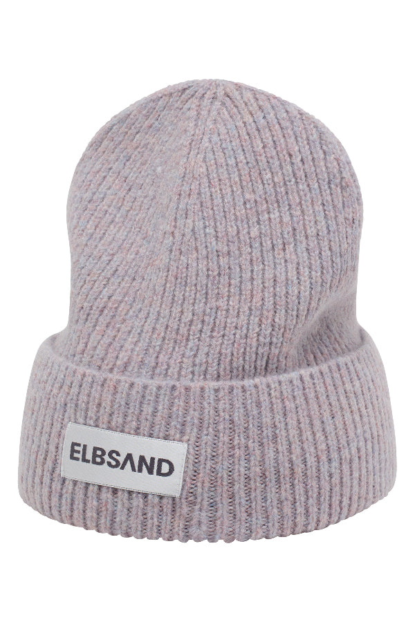 Elbsand Wollmütze/Beanie Vappu dark pink chalk melange, meliert, gerippt, Umschlag