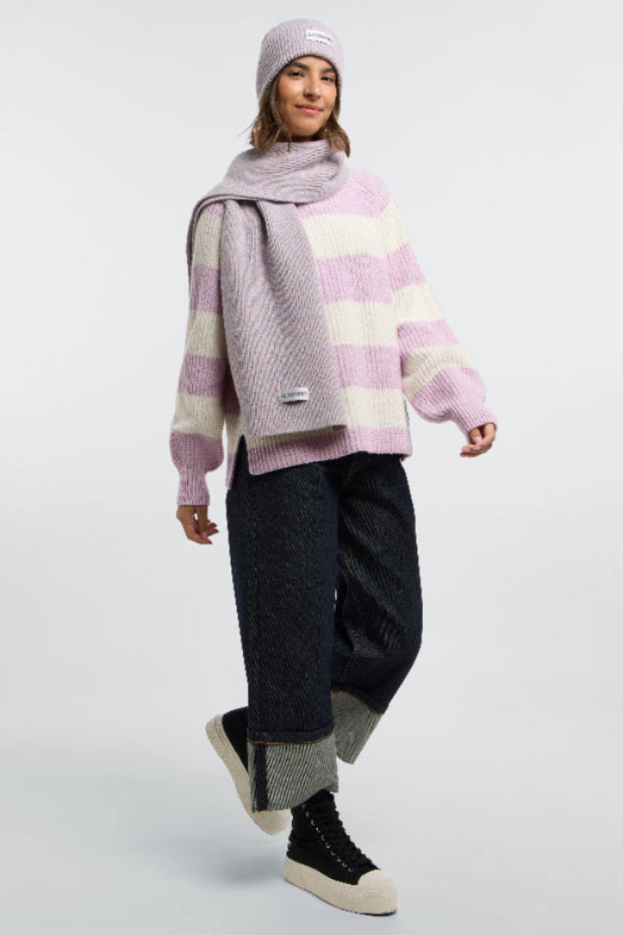 Elbsand Wollschal Vaila dark pink chalk melange, meliert, gerippt