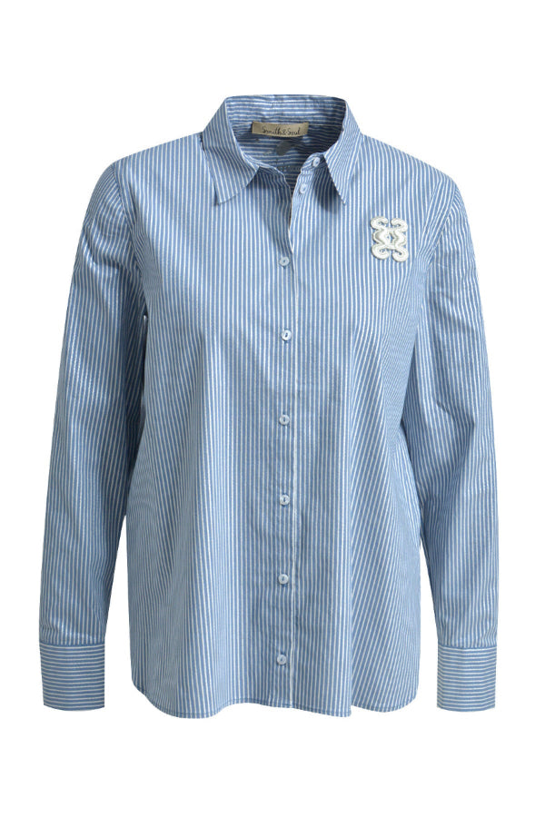 Smith & Soul Bluse, Hemd, Hemdbluse, gestreift, bleu print, blau, Kragen, sportlich, klassisch