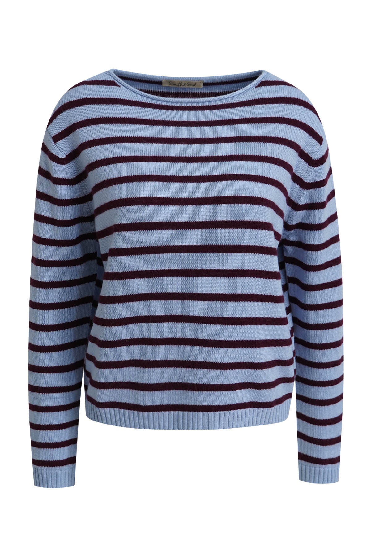 Smith & Soul Striped Pullover plum print, gestreift, Streifen, lila, blau, Rundhalsausschnitt, Wolle, Kaschmir