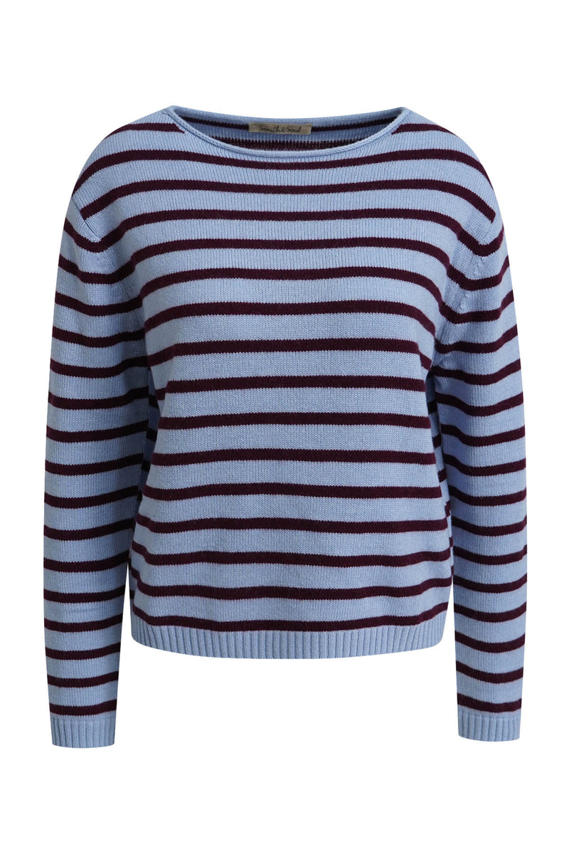 Smith & Soul Striped Pullover plum print, gestreift, Streifen, lila, blau, Rundhalsausschnitt, Wolle, Kaschmir