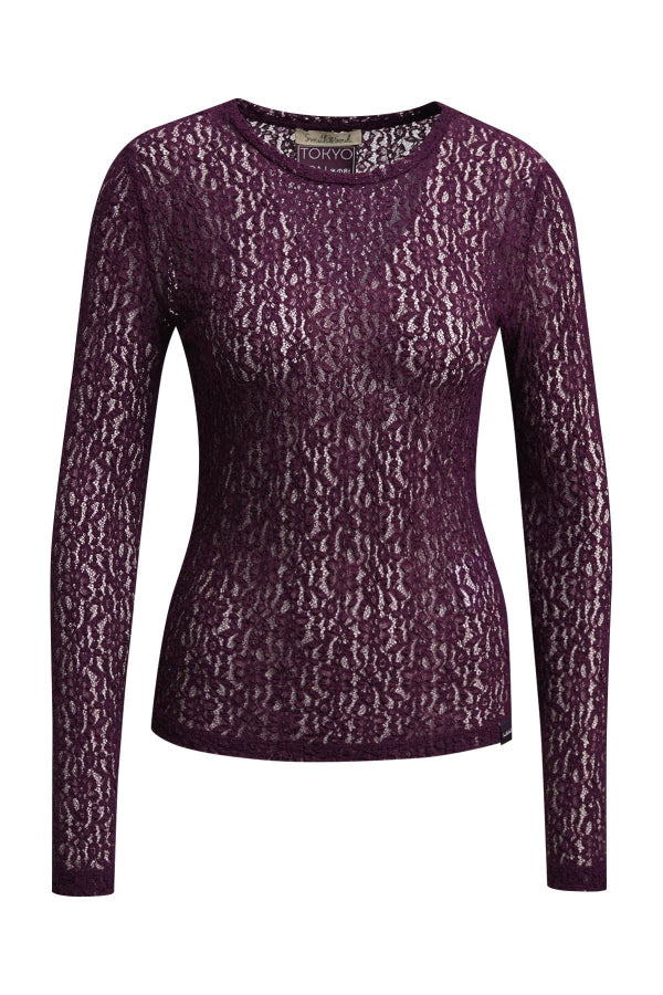Smith & Soul Spitzen-Longsleeve plum, lila, Spitze, transparent, Langarmshirt