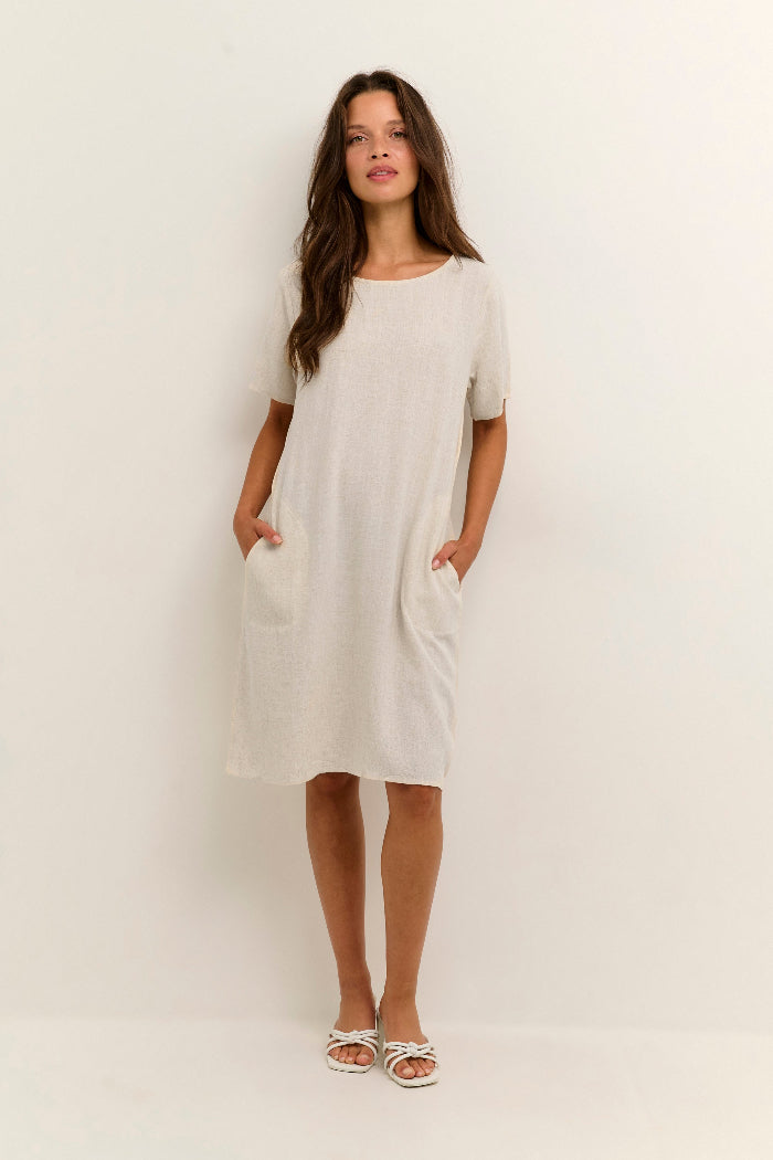 Kaffe Leinenkleid KAliny, light sand, beige, Leinen, Kleid, kurzärmlig, unifarben