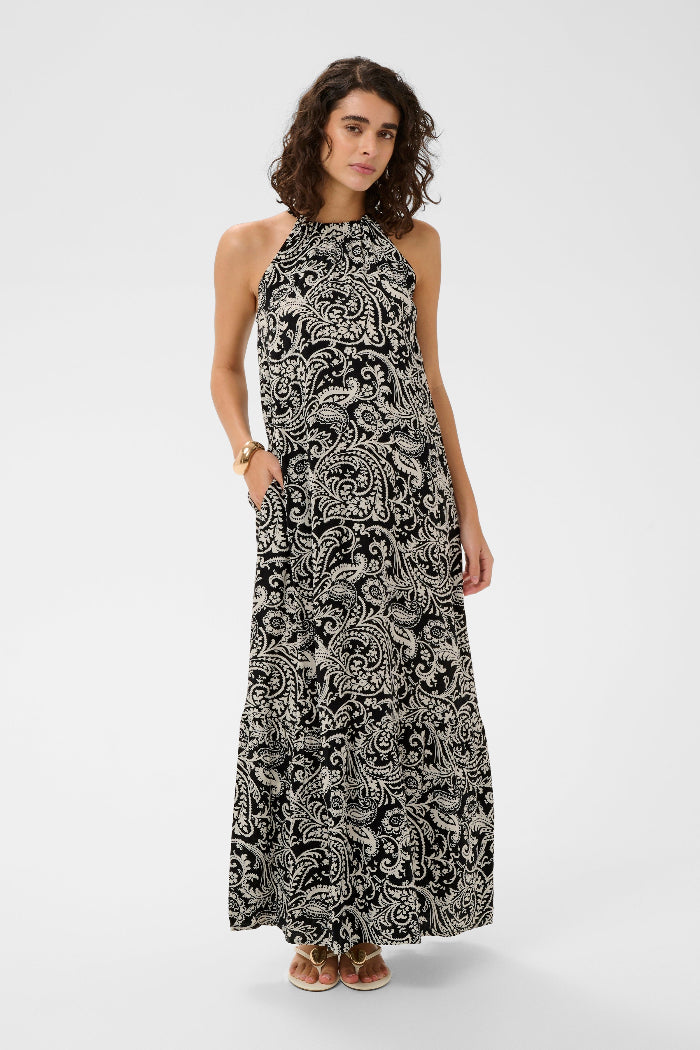 Kaffe Kleid KAbella black chalk paisley, gemustert, schwarz, weiß, ärmellos, a-shape, lang, Viskose
