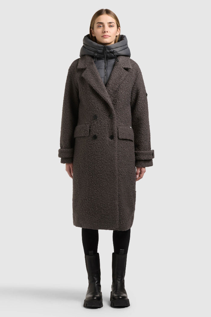 Khujo Mantel Jimena gra-gry/graphite-grey, Bouclémantel, Steppeinsatz, Kapuze, Reißverschluss