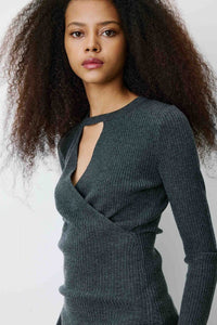 Grace & Mila Pullover Bindi anthrazit, grau, dunkelgrau, gerippt, Feinstrick, Cut-out