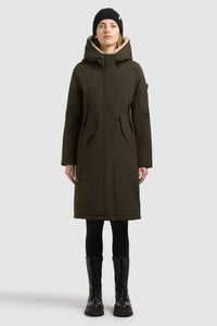 Khujo Mantel/Parka Ciela park green, Teddyfelleinsatz, Plüsch, Kapuze, Taschen, Reißverschluss