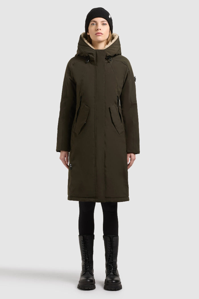 Khujo Mantel/Parka Ciela park green, Teddyfelleinsatz, Plüsch, Kapuze, Taschen, Reißverschluss