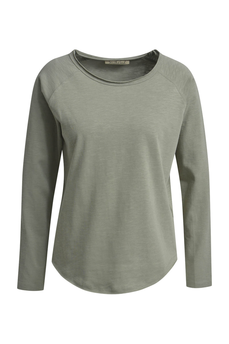 Smith & Soul Longsleeve khaki, unifarben, Rundhalsausschnitt, Langarmshirt