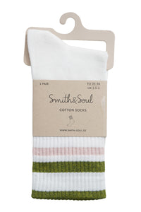 Smith & Soul Socken Streifen pea green print, weiß, grün, rosa