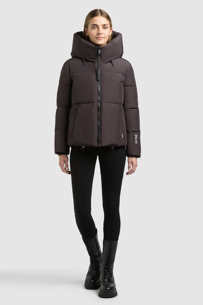 Khujo Steppjacke Audrey2 (mit Handschuhen) moody plum, hoher Kragen, Kapuze, Reißverschluss, kurz