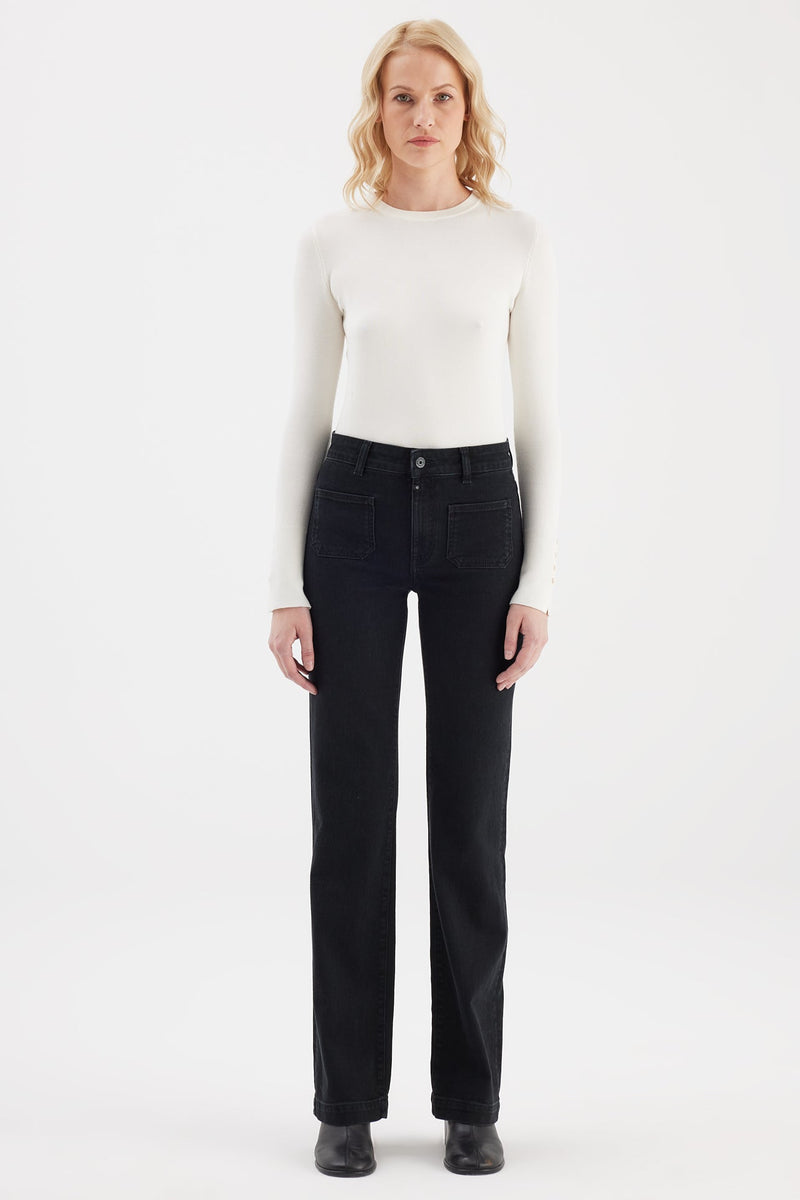 Cup of Joe Jeans Diana black vintage, bootcut, high rise, full length, Patch Pocket