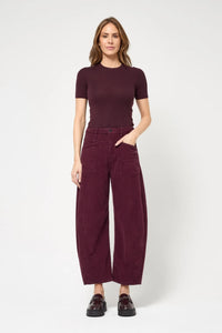 Gang Cordhose 94Odina purple smoke, dunkelrot, bordeaux, o-shape, high waist, verkürzte Beinlänge