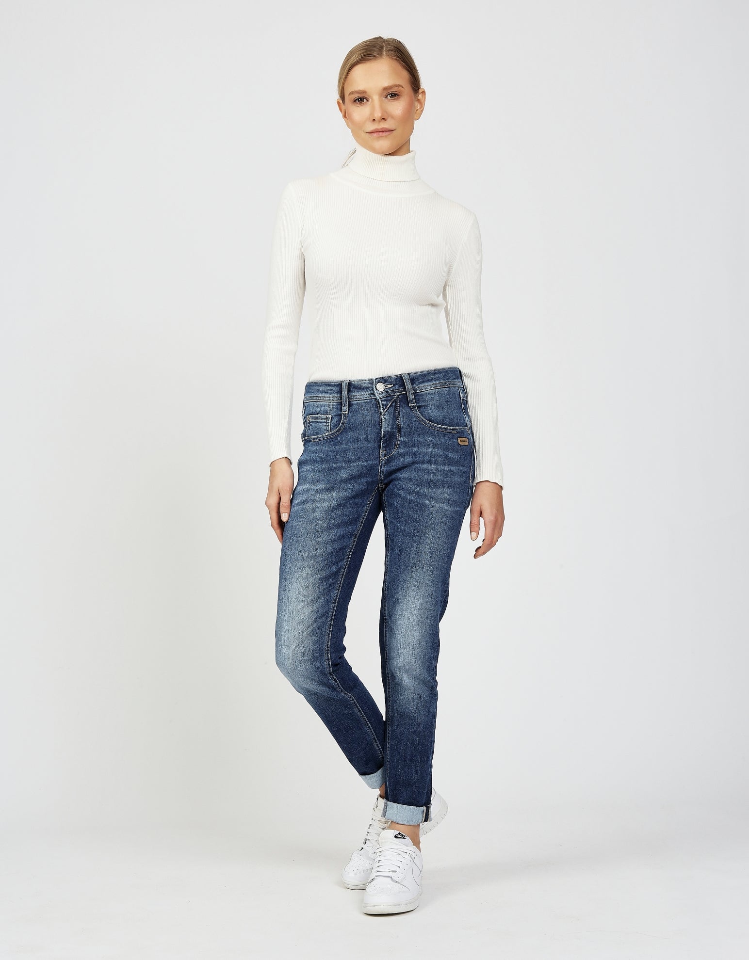 Gang Jeans 94Stacy, Stay, darkblue cross hatch, mit Umschlag, slim fit