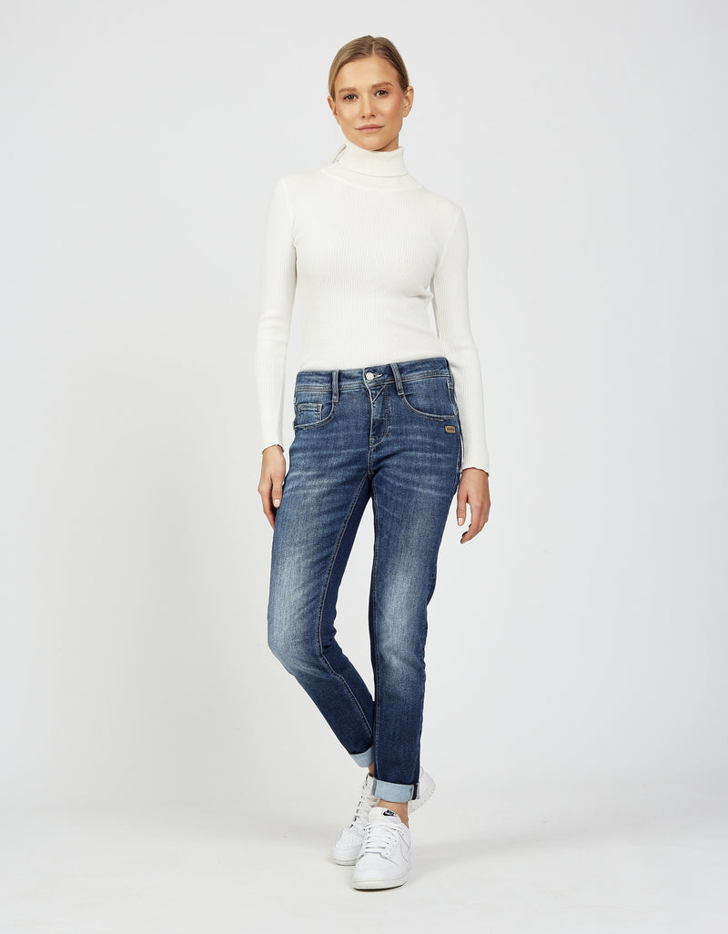 Gang Jeans 94Stacy, Stay, darkblue cross hatch, mit Umschlag, slim fit