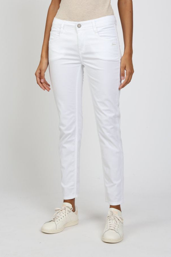 Gang Jeans 94Amelie cropped white, weiß, Knopf, Reißverschluss, verkürzte Länge