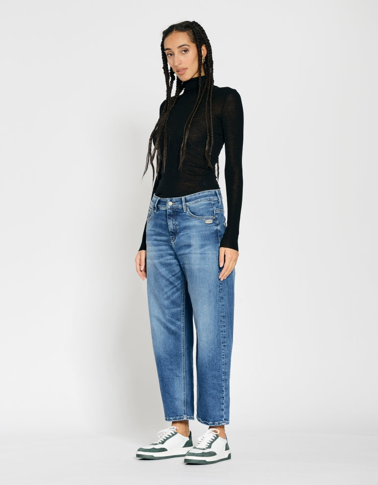 Gang Jeans 94Ida vint used blue, O-shape fit, high waist, verkürzter Beinlänge