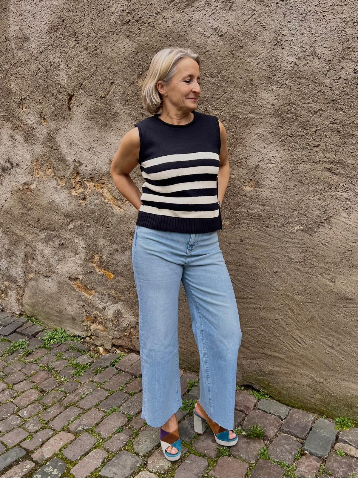 Comma Strickpullunder gestreift navy/weiß