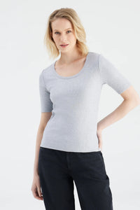 Cup of Joe T-shirt Alina light silver, grau, hellgrau, kurzärmlig, slim fit, gerippt, Rundhalsausschnitt
