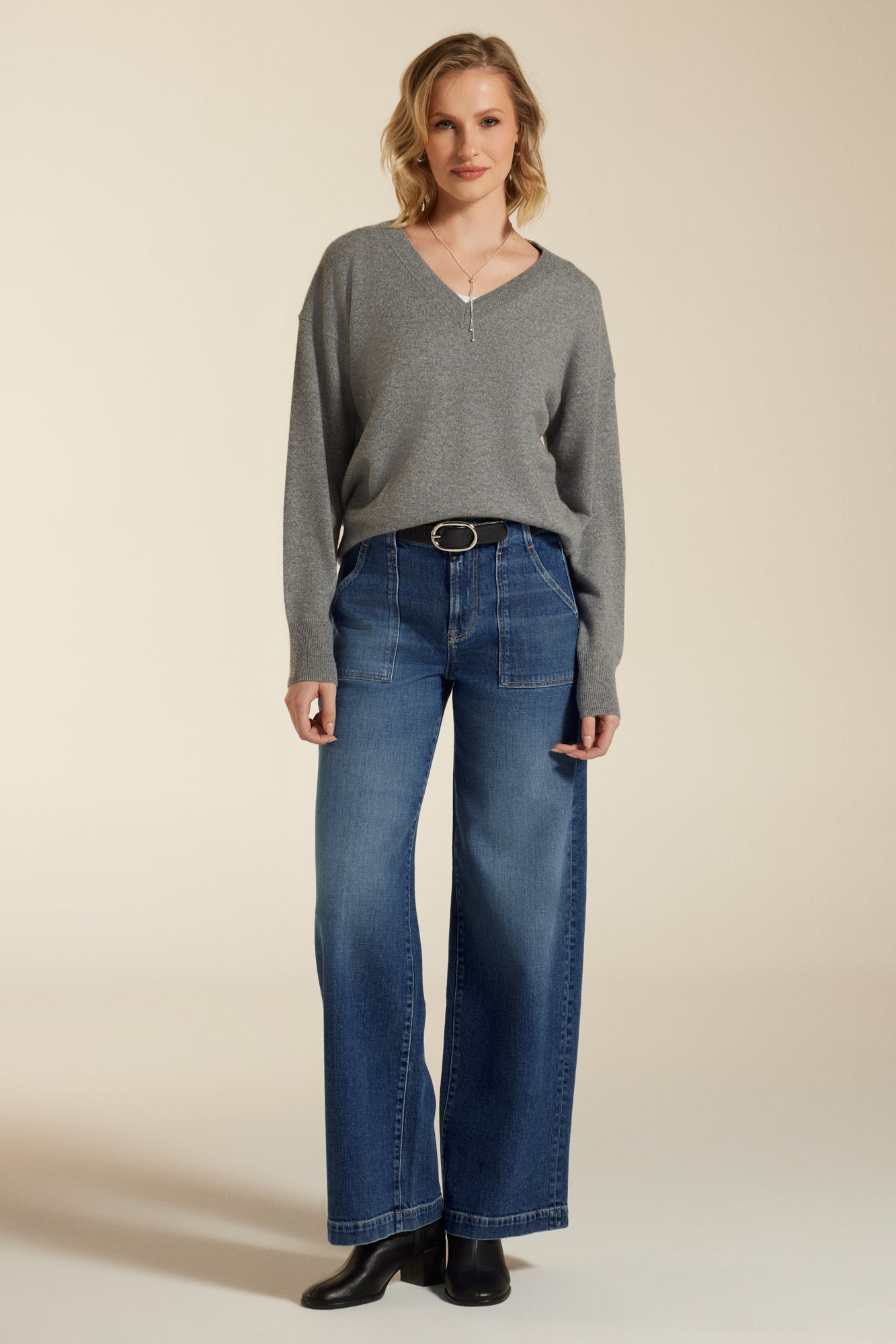Cup of Joe Jeans Lulu, medium blue, wide leg, high waist, Taschen, mittlere Waschung