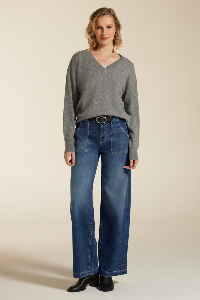 Cup of Joe Jeans Lulu, medium blue, wide leg, high waist, Taschen, mittlere Waschung
