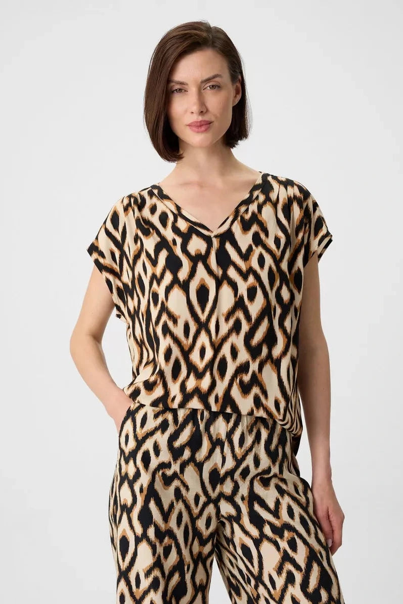 Comma Kurzarm-Bluse grau/schwarz