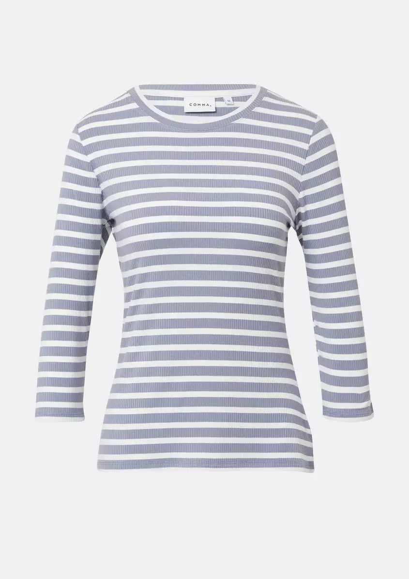 Comma Shirt gestreift breeze breige, gerippt, Rundhalsausschnitt