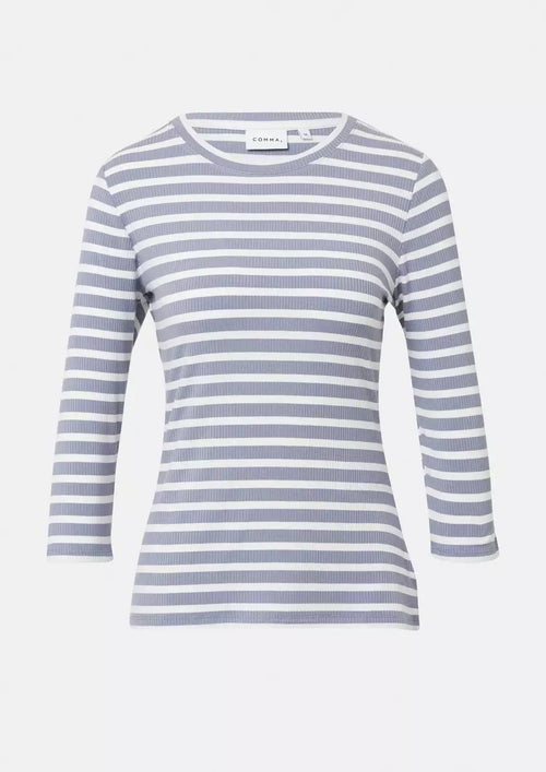 Comma Shirt gestreift breeze breige, gerippt, Rundhalsausschnitt