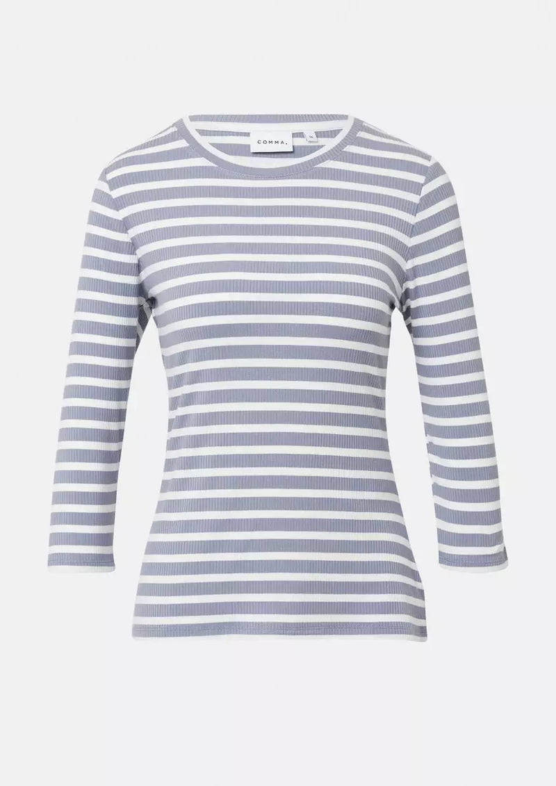 Comma Shirt gestreift breeze breige, gerippt, Rundhalsausschnitt