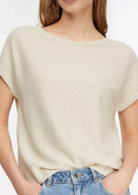 Comma Kurzarm-Strickpullover offwhite