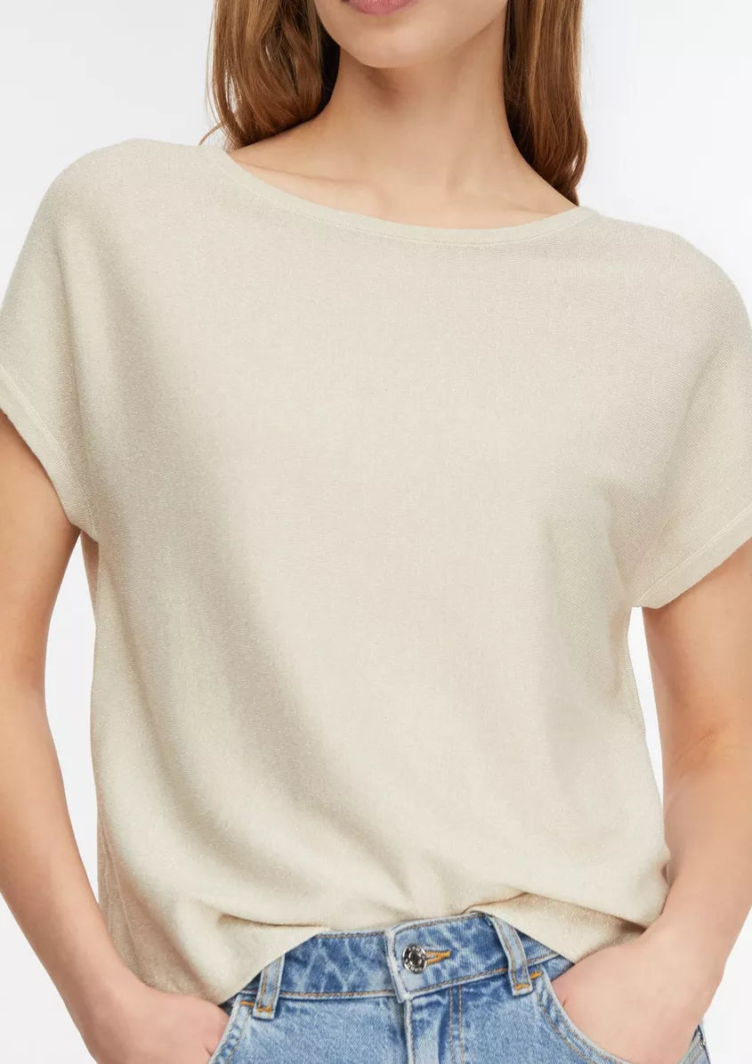 Comma Kurzarm-Strickpullover offwhite