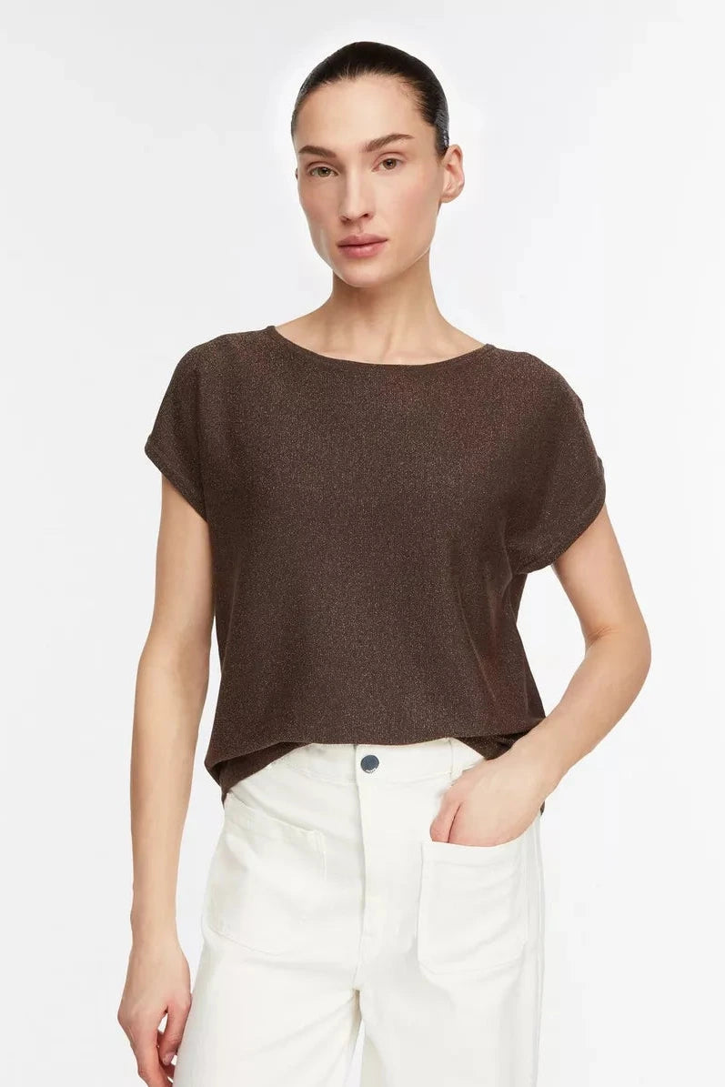Comma Kurzarm-Strickpullover braun