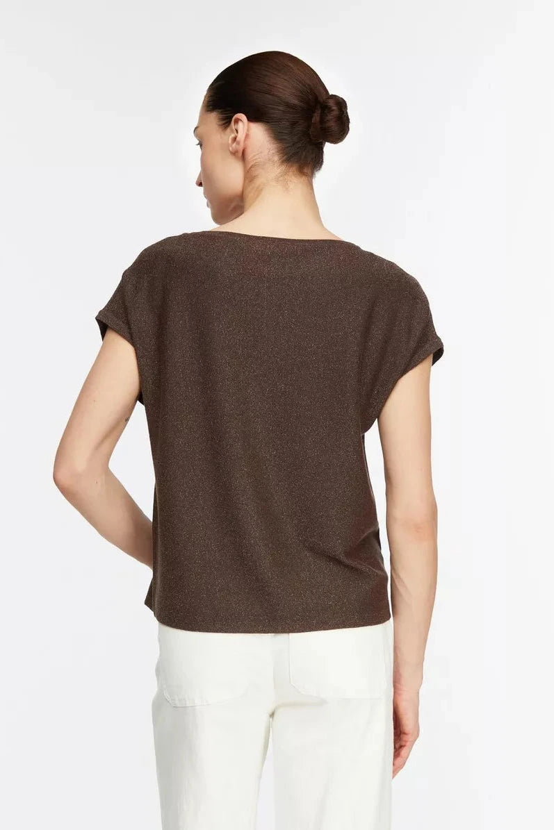 Comma Kurzarm-Strickpullover braun