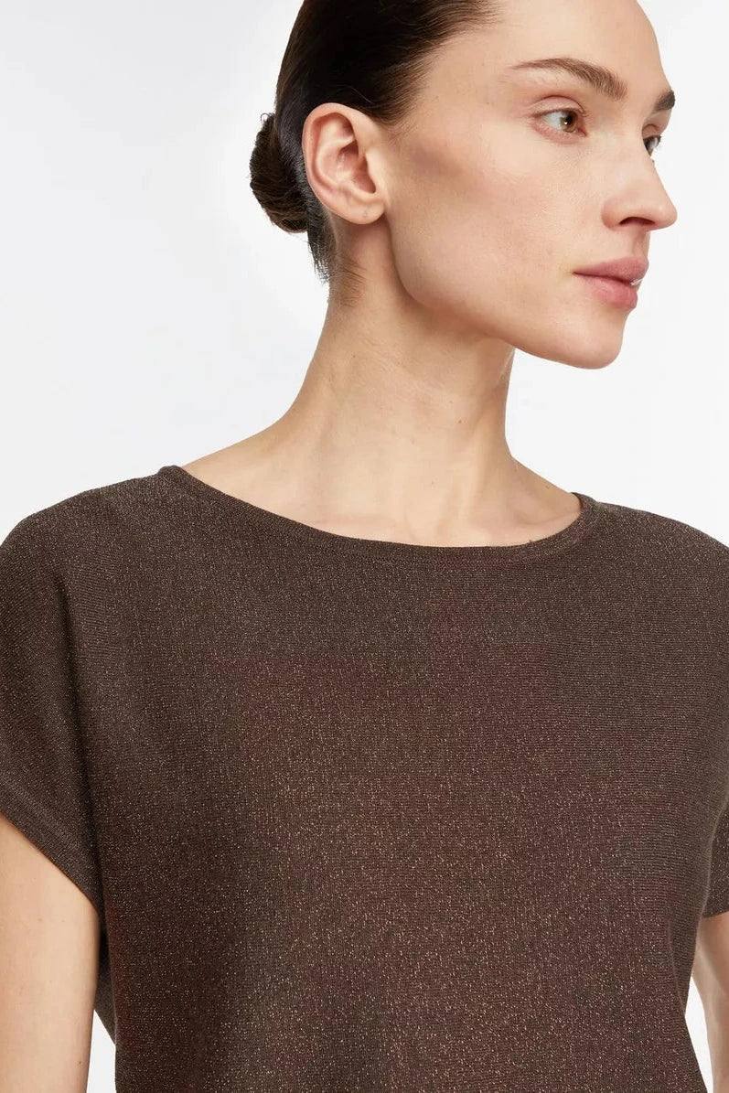 Comma Kurzarm-Strickpullover braun