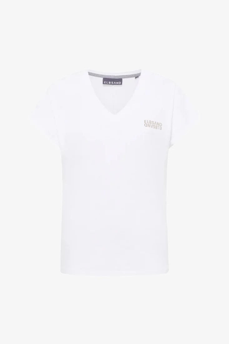 Elbsand T-Shirt Pajuk bright white, weiß, unifarben, kurzärmlig, V-Ausschnitt