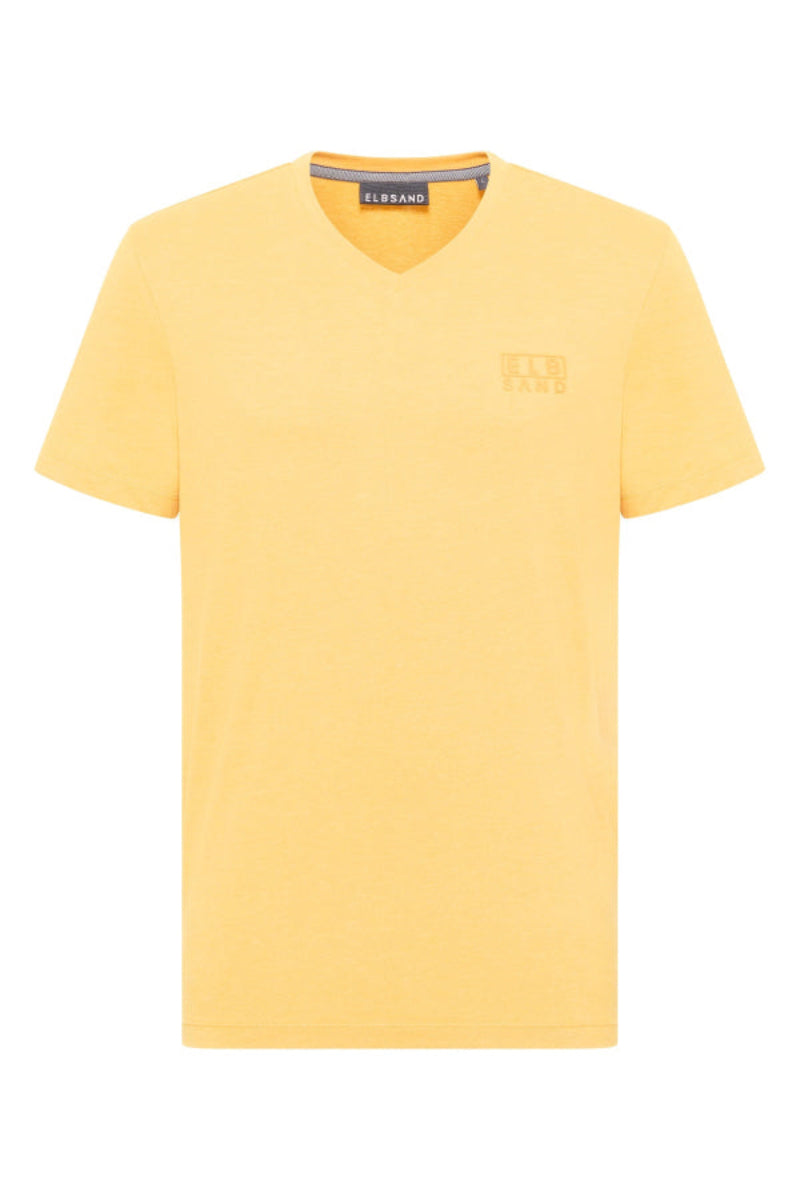 Elbsand Men, Herren, T-Shirt Ingvar, hellgelb, mineral yellow melange, V-Ausschnitt
