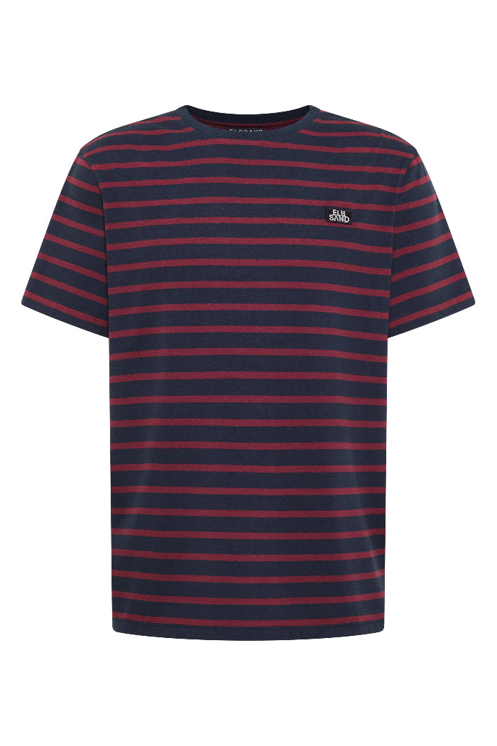 Elbsand Men T-Shirt Noah gestreift midnight/maroon, blau, rot, Streifen, kurzärmlig, Rundhalsausschnitt